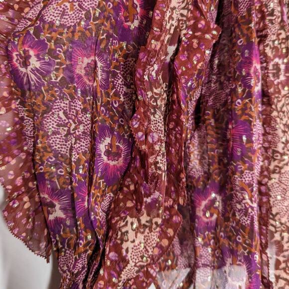 ULLA JOHNSON Elita Ruffle Long Sleeve Blouse Claret Patchwork Size 0 XS Preowned - Picture 11 of 15